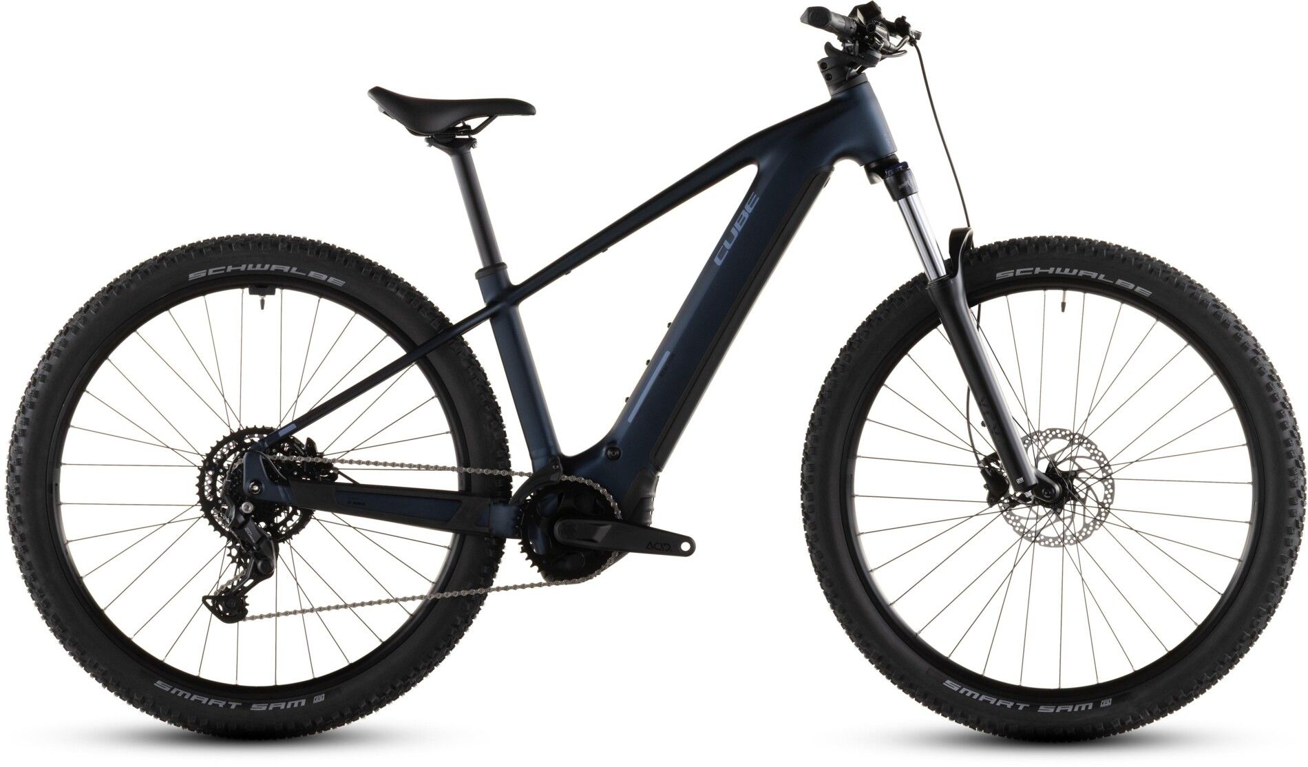 vtt électrique Cube Reaction Hybrid Performance 600 coloris indigoblue, vue profil gauche